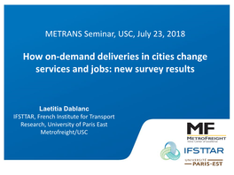 How On-Demand Deliveries in Cities Change Services and Jobs: New Survey Results