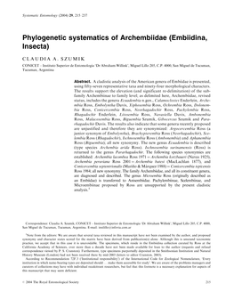 Phylogenetic Systematics of Archembiidae (Embiidina, Insecta)