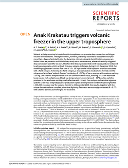Anak Krakatau Triggers Volcanic Freezer in the Upper Troposphere A