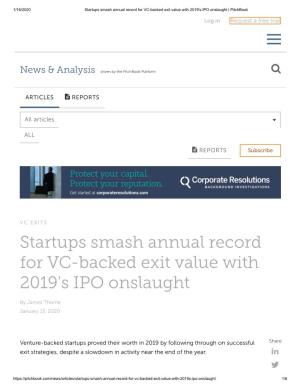 Startups Smash Annual Record for VC-Backed Exit Value with 2019'S IPO Onslaught | Pitchbook
