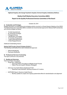 Medical Staff Medical Executive Committee (MEC)