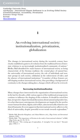 1 an Evolving International Society: Institutionalization, Privatization