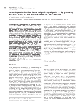 Monitoring Minimal Residual Disease and Predicting Relapse in APL By