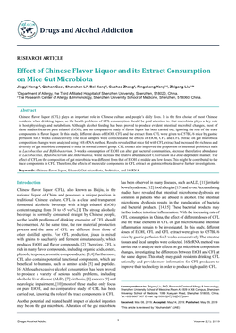 Effect of Chinese Flavor Liquor and Its Extract Consumption on Mice Gut Microbiota