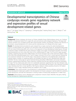 Developmental Transcriptomics of Chinese Cordyceps Reveals Gene
