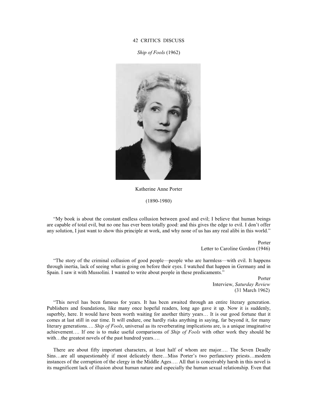 42 CRITICS DISCUSS Ship of Fools (1962) Katherine Anne Porter (1890