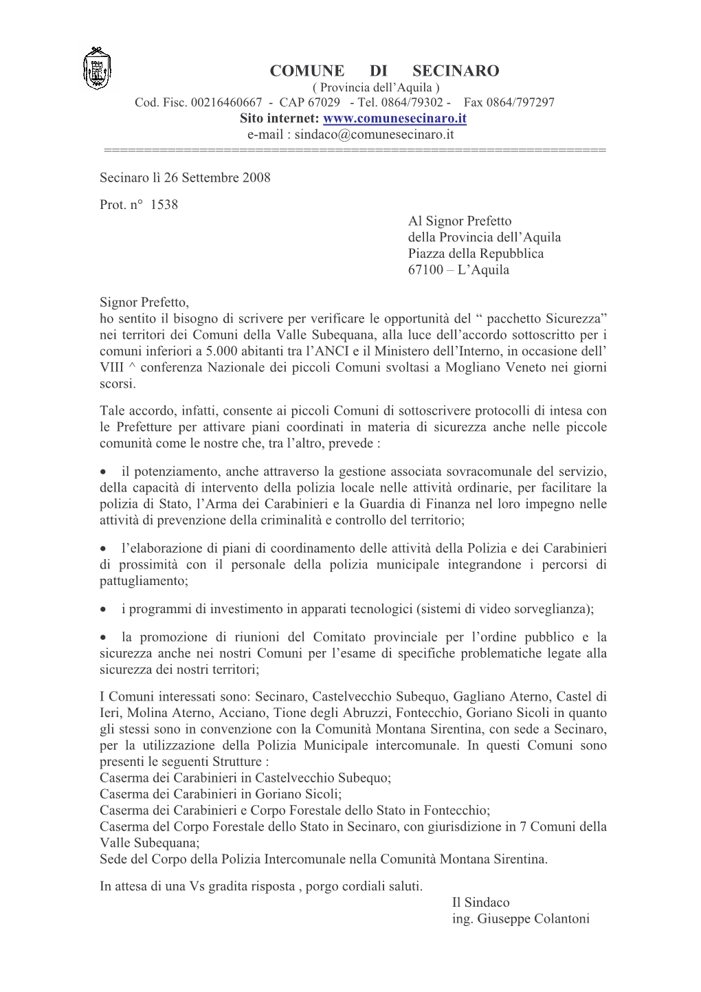 Lettera Al Sig. Prefetto