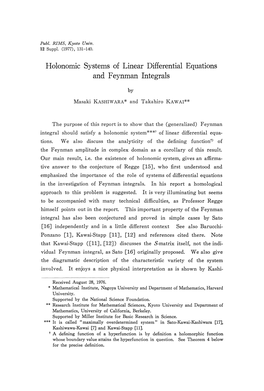 Holonomic Systems of Linear Differential Equations and Feynman Integrals