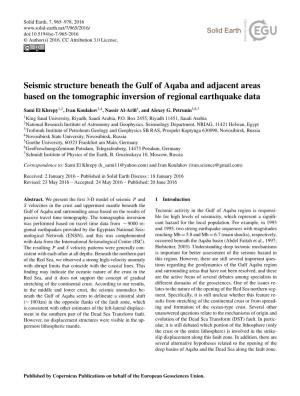Seismic Structure Beneath the Gulf of Aqaba and Adjacent Areas Based on the Tomographic Inversion of Regional Earthquake Data