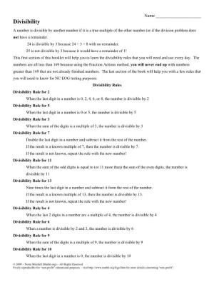 Divisibility Rules Workbook