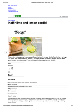 Kaffir Lime and Lemon Cordial Recipe : SBS Food
