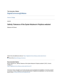 Salinity Tolerance of the Oyster Mudworm Polydora Websteri