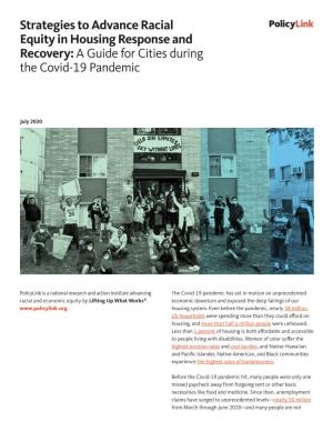 Strategies to Advance Racial Equity in Housing Response and Recovery: a Guide for Cities During the Covid-19 Pandemic