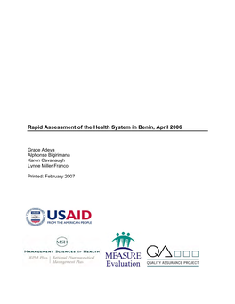 Rapid Assessment of the Health System in Benin, April 2006