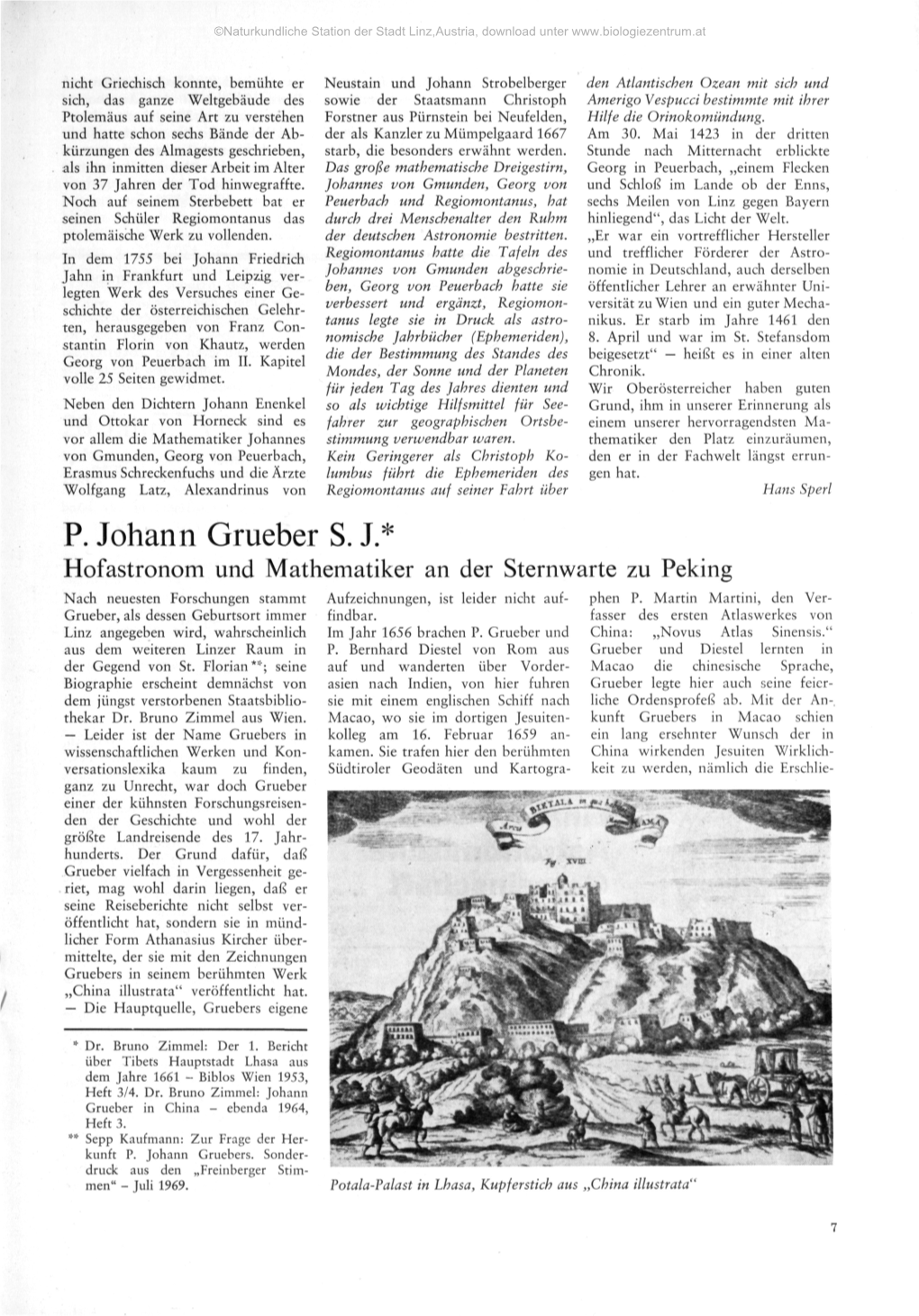 P. Johann Grueber S. J.* Hofastronom Und Mathematiker an Der Sternwarte Zu Peking Nach Neuesten Forschungen Stammt Aufzeichnungen, Ist Leider Nicht Auf- Phen P