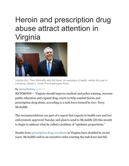 Heroin and Prescription Drug Abuse Attract Attention in Virginia