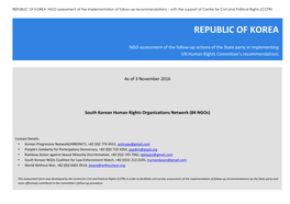 REPUBLIC of KOREA: NGO Assessment of the Implementation of Follow-Up Recommendations – with the Support of Centre for Civil and Political Rights (CCPR)
