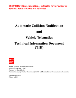 Automatic Collision Notification and Vehicle Telematics Technical Information Document (TID)