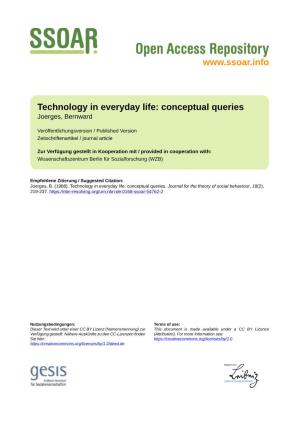 Technology in Everyday Life: Conceptual Queries Joerges, Bernward