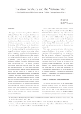 Harrison Salisbury and the Vietnam War ─The Significance of His Coverage on Civilian Damage in the War─