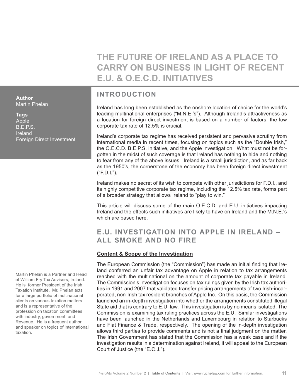 The Future of Ireland As a Place to Carry on Business in Light of Recent E.U