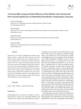 A German Rifle Casing and Chief Mkwawa of the Wahehe: the Colonial and Post-Colonial Significance of Mlambalasi Rockshelter, Iringa Region, Tanzania