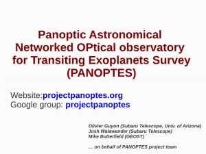 Panoptic Astronomical Networked Optical Observatory for Transiting Exoplanets Survey (PANOPTES)