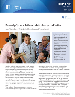 Knowledge Systems: Evidence to Policy Concepts in Practice Jana C