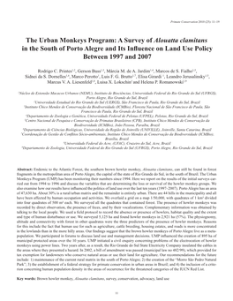 The Urban Monkeys Program: a Survey of Alouatta Clamitans in the South of Porto Alegre and Its Influence on Land Use Policy Between 1997 and 2007