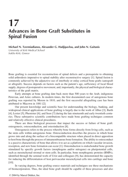 Advances in Bone Graft Substitutes in Spinal Fusion