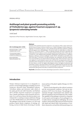 Antifungal and Plant Growth Promoting Activity of Trichoderma Spp. Against Fusarium Oxysporum F