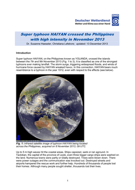 Super Typhoon HAIYAN Crossed the Philippines with High Intensity in November 2013 Dr