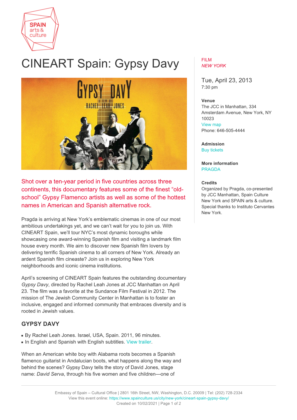 CINEART Spain: Gypsy Davy NEW YORK