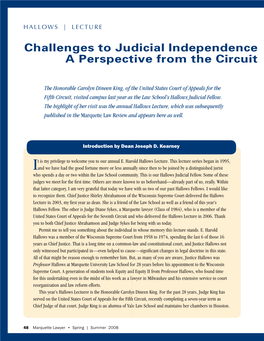 Challenges to Judicial Independence an a Perspective from the Circuit Co