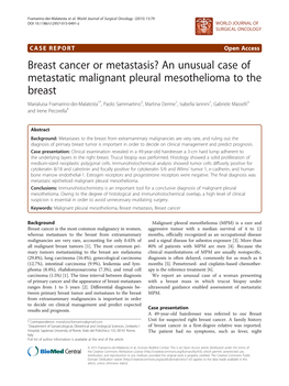 Breast Cancer Or Metastasis?
