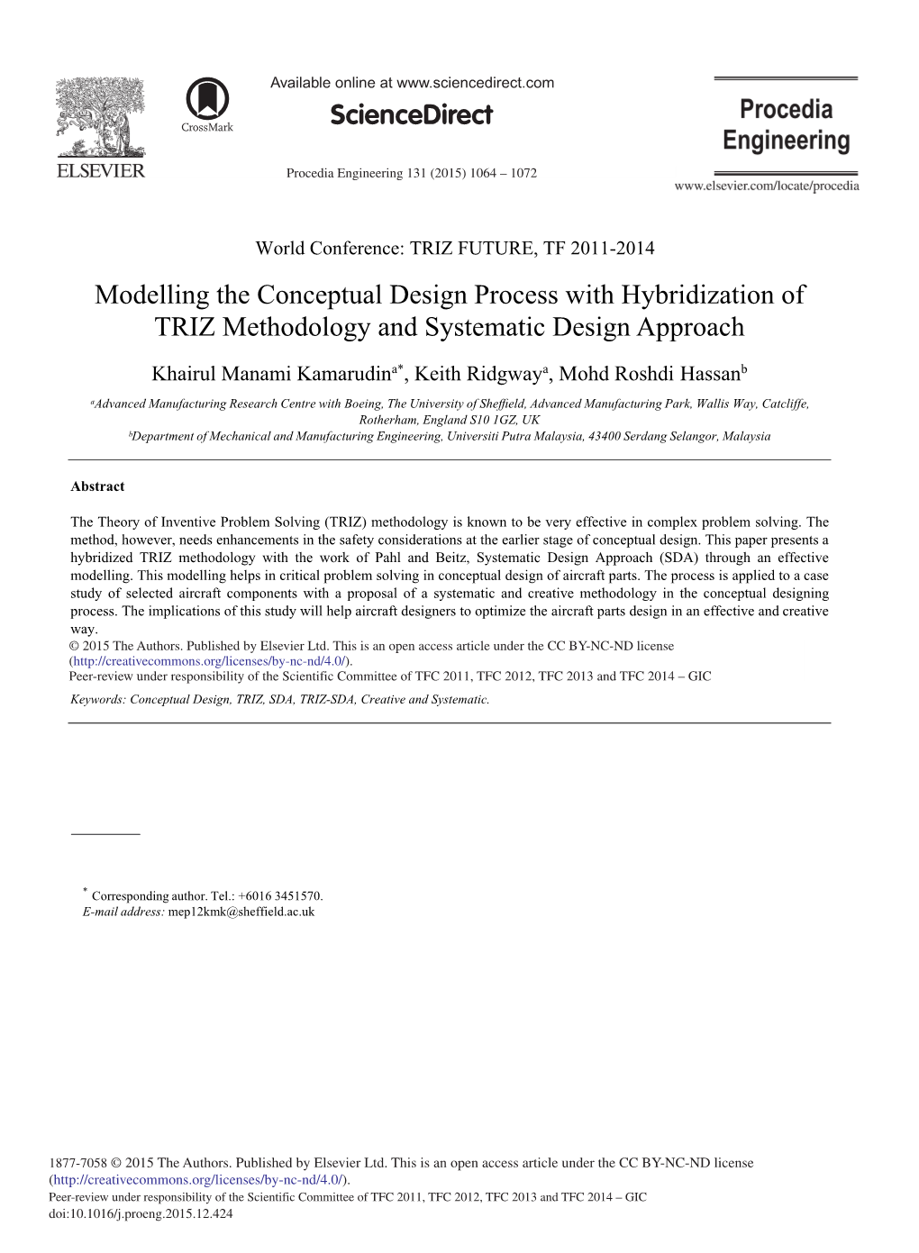Modelling the Conceptual Design Process with Hybridization of TRIZ Methodology and Systematic Design Approach