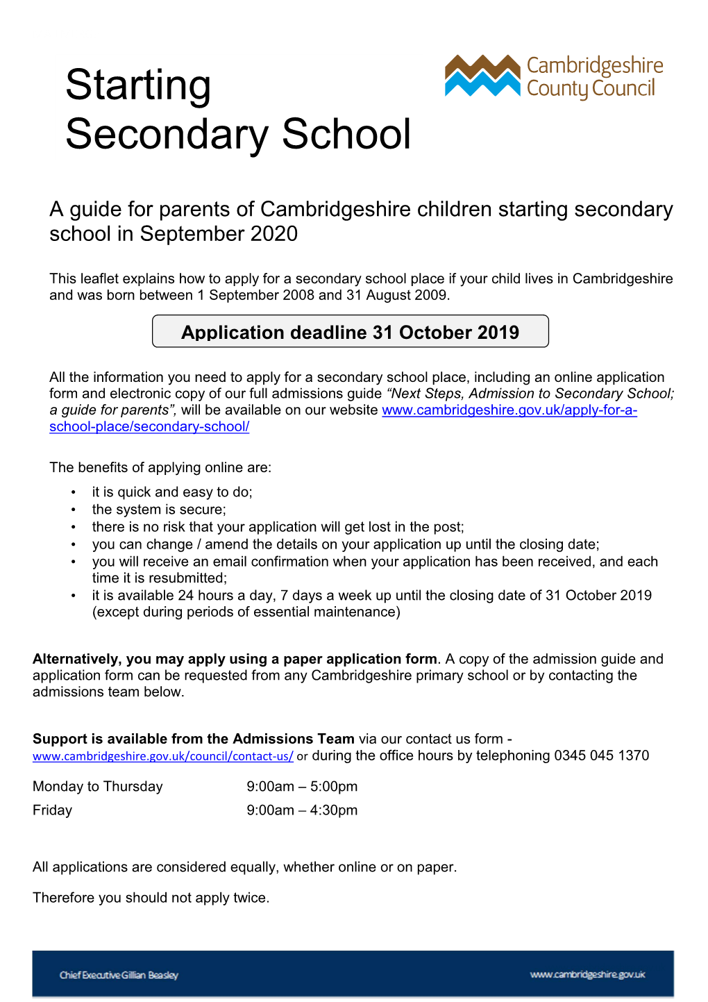 Starting Secondary School Leaflet 2020-21 V1