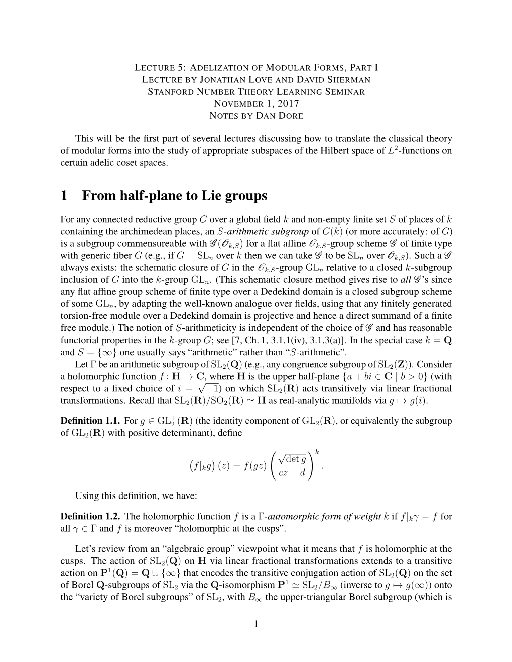 1 from Half-Plane to Lie Groups