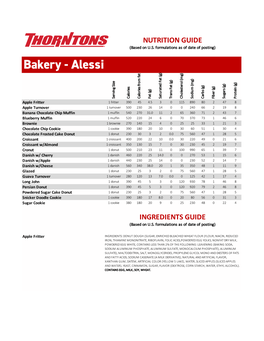 Thorntons Nutritional Information 2018