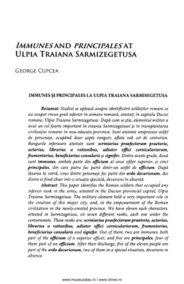 Immunes and Prjncipales at Ulpia Traiana Sarmizegetusa