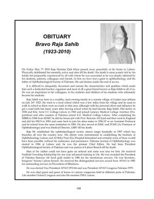 OBITUARY Bravo Raja Sahib (1923-2010)