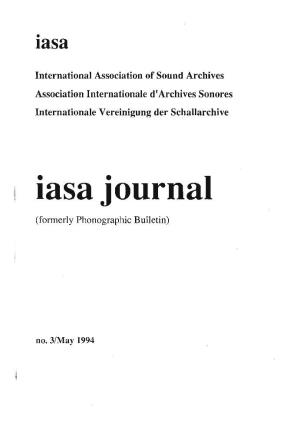 Iasa Journal (Formerly Phonographic Bulletin)