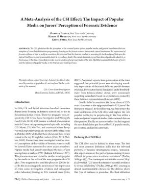 A Meta-Analysis of the CSI Effect: the Impact of Popular Media on Jurors' Perception of Forensic Evidence