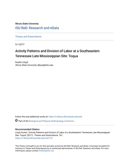 Activity Patterns and Division of Labor at a Southeastern Tennessee Late Mississippian Site: Toqua
