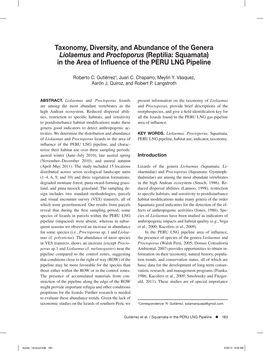 Taxonomy, Diversity, and Abundance of the Genera Liolaemus and Proctoporus (Reptilia: Squamata) in the Area of Influence of the PERU LNG Pipeline