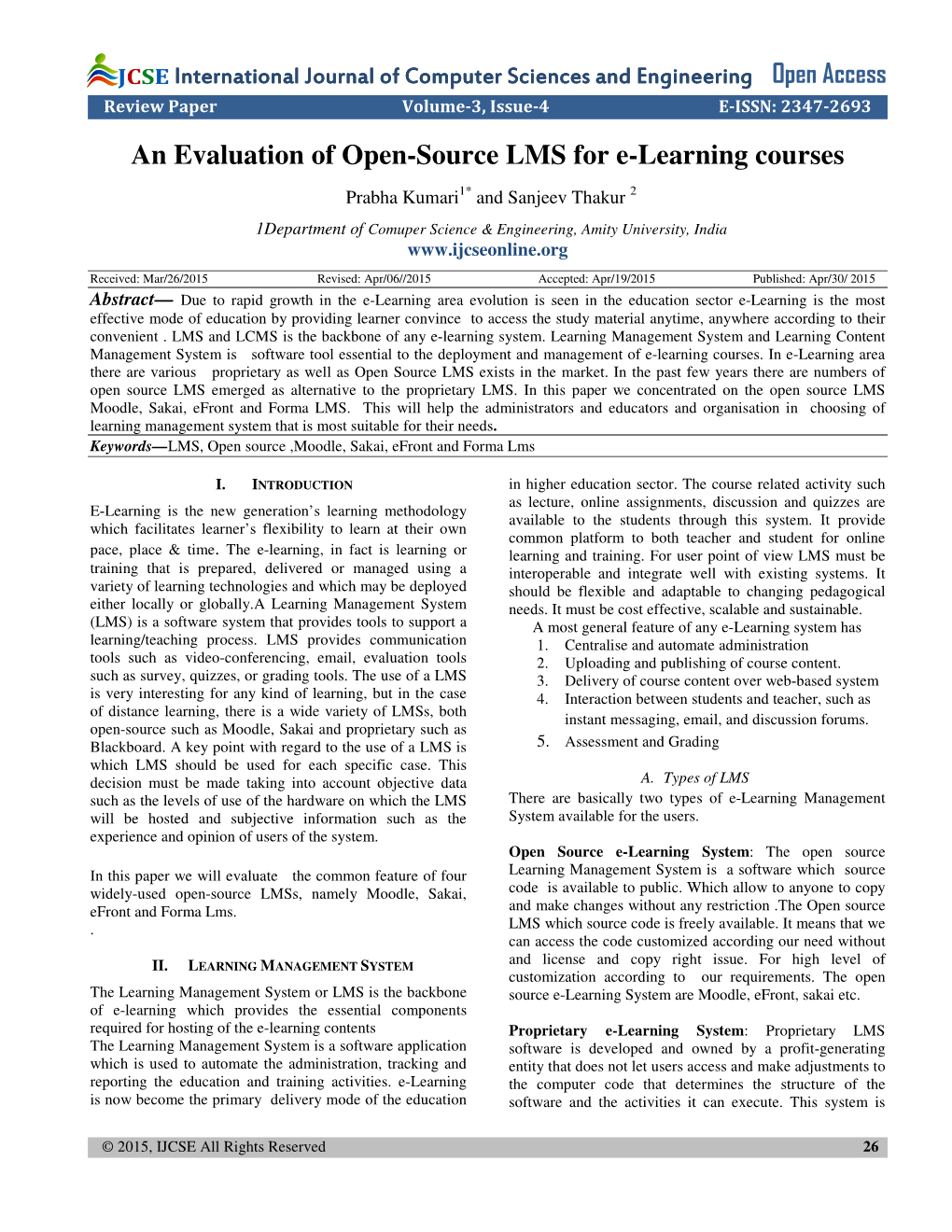 An Evaluation of Open-Source LMS for E-Learning Courses