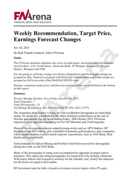 Weekly Recommendation, Target Price, Earnings Forecast Changes