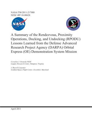 A Summary of the Rendezvous, Proximity Operations, Docking, And