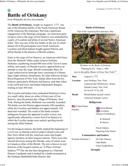 Battle of Oriskany - Wikipedia, the Free Encyclopedia