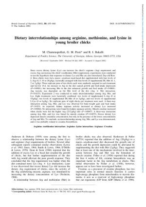 Dietary Interrelationships Among Arginine, Methionine, and Lysine In